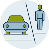 Icon of man on sidewalk near car on road